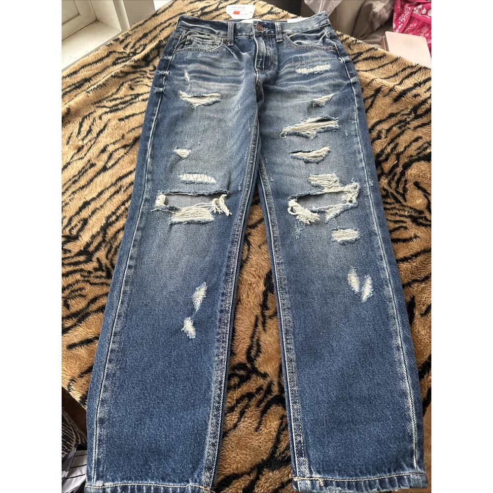 KanCan jeans High Rise Kenney Mom Fit Blue 1/24 NWT Distressed Juniors